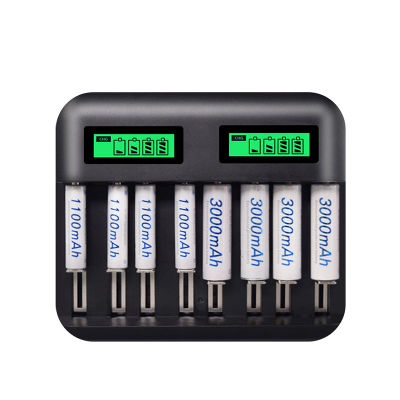 PALO Multi 8 Slots LCD Display Battery Charger Travel Portable Car Chargers Smart Charger For Nimh Nicd AA/AAA/SC/C/D/9V Rechargeable Battery