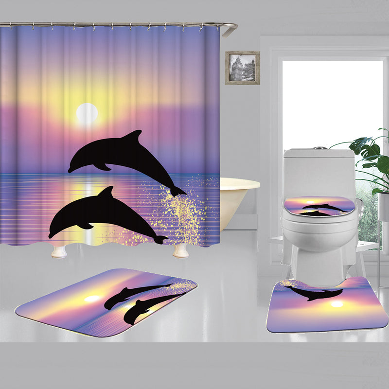 180 x180cm Dolphin Ocean With 12 Hooks Bathroom Shower Waterproof Curtains