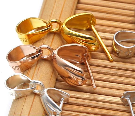 925 Pure Sterling Silver Oval Crystal Buckle Clip DIY Accessories Pendant Pin