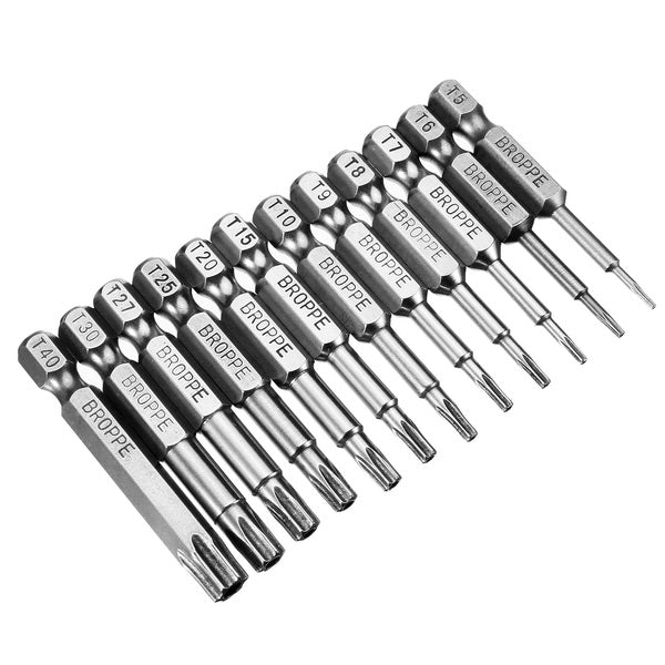 Broppe 12pcs T5-T40 50mm Magnetic Torx Screwdriver Bits 1/4 Inch Hex Shank Screwdriver Bit Set