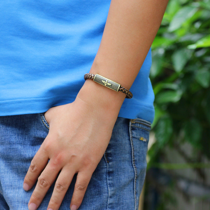 Retro Zinc Alloy Eagle Wax Rope Weaving Wristband Bracelet for Men