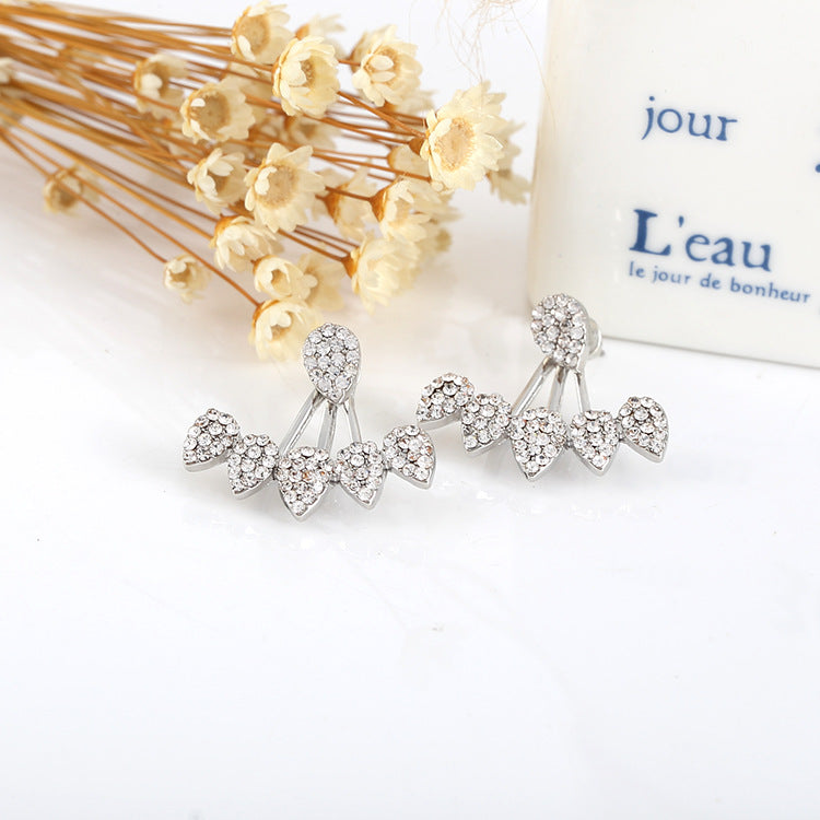 Trendy Flower Earrings Gold Silver Full Rhinestones Ear Stud Gift for Women