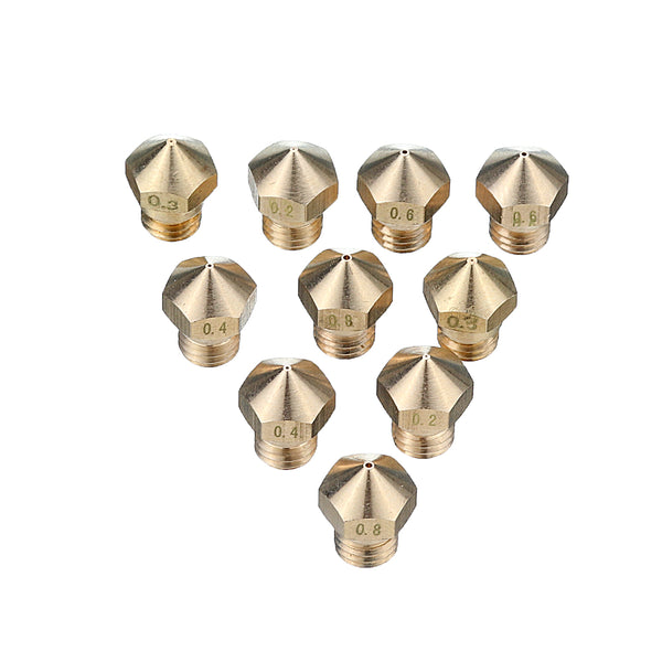 10Pcs/Pack 0.2mm+0.3mm+0.4mm+0.6mm+0.8mm 1.75mm Brass MK10 Nozzle for 3D Printer
