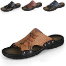 P392 Outdoor Summer Men Lace Beach Breathable Crocodile Texture Leather Shoes Sandals Slippers