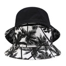 Canvas Fisherman Hat Unisex Printed Coconut Tree Double-Sided Wearing Cap O Z9P7