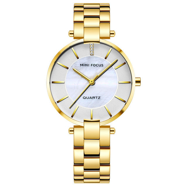 MINI FOCUS MF0224L Elegant Dress Analog Clock Metal Strap Fashion Women Watch Quartz Watch