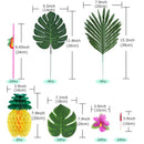 107 Pcs Tropical Party Decoration Set with Hawaiian Table Skirt Palm Leaves P6D1