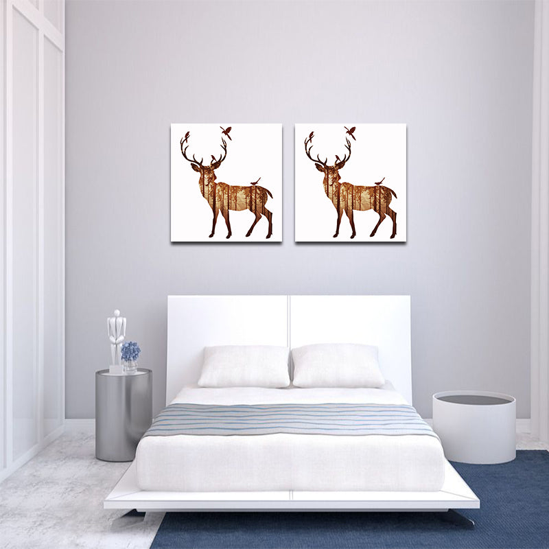 Miico Hand Painted Oil Paintings Simple Style-B Side Face Deer Wall Art For Home Decoration Painting
