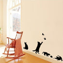 Cat play Butterflies Wall Sticker Removable Decoration Decals for Bedroom Kitchen Living Room Walls