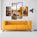 Miico Hand Painted Four Combination Decorative Paintings Lakeside Scenery Wall Art For Home Decoration