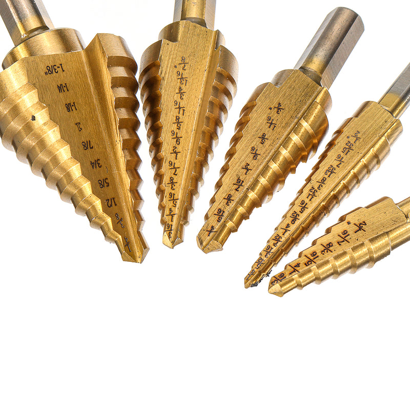 6Pcs Titanium Drill Bit Set Steel Step Drill Bits Cone Multiple Hole 50 Sizes with Case Kit