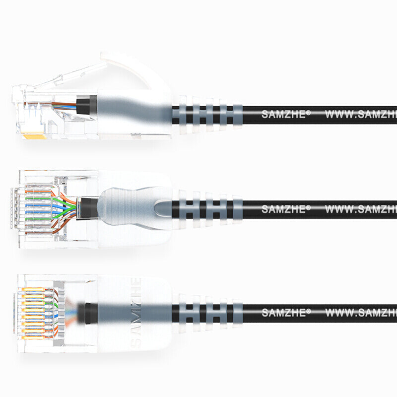 SAMZHE 0.5~5M 10Gbps Ultrafine CAT6A Black Ethernet Patch Cable Slim LAN Networking Cable