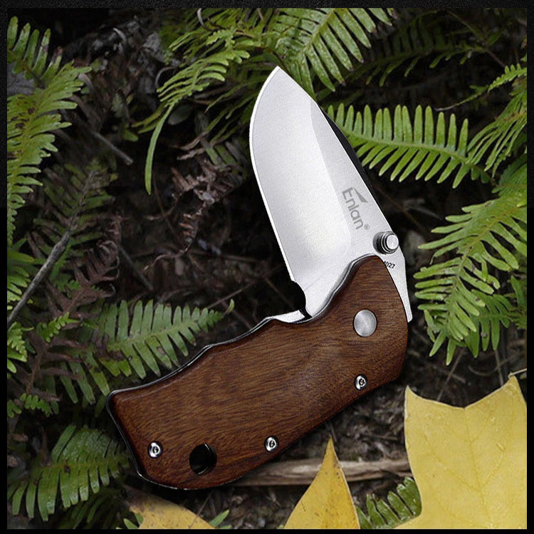 Enlan M027 Small Pocket Folding Knife with 8Cr13Mov Blade Wood Handle Liner-lock Stainless Steel Knife