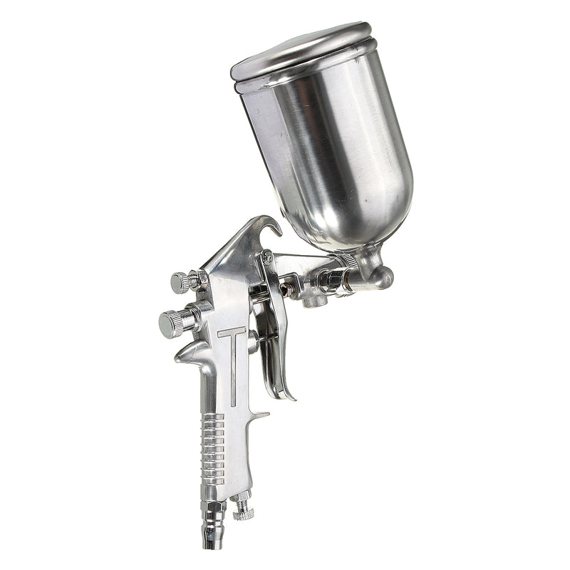 400ML Suction Feed Paint Gravity Spray Sprayer 1/4" Air Hose Fitting Heavy Duty Gravity Feed Dual Action Spray G un Kit Nail Tool (Color: Silver)