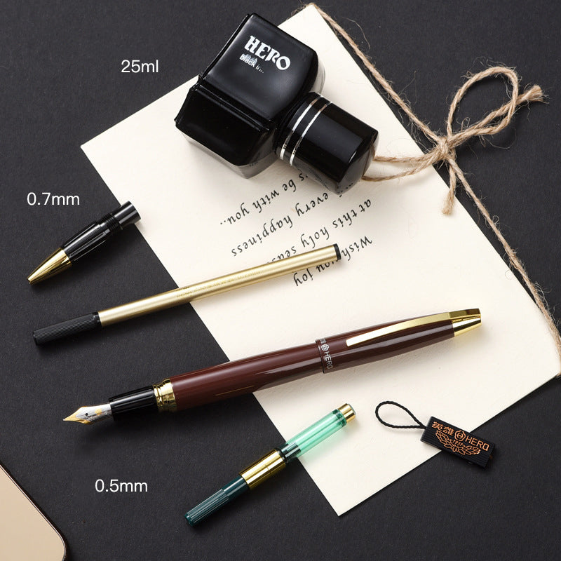 Hero 7088 Luxurious Business Fountain Pen Set 0.5mm Fine Nib Metal Writing Signing Pen Office School Stationery Supplies Gifts for Friends Families