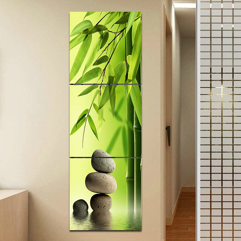 Miico Hand Painted Three Combination Decorative Paintings Green Bamboo Wall Art For Home Decoration