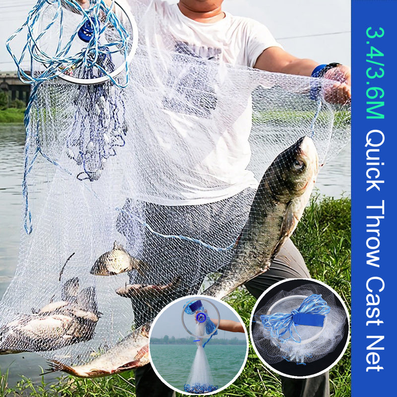 ZANLURE 2.4M/3.6M Throw Cast Net Nylon Monofilament Net Iron Nickel Plating Sinker Sea Fishing Net