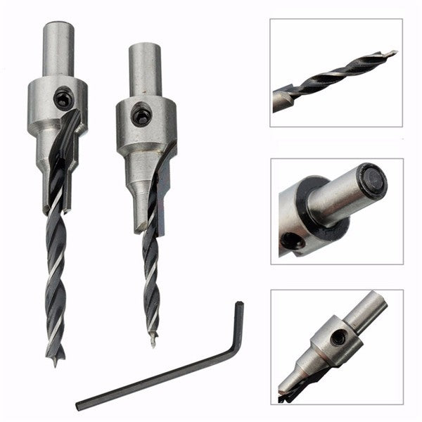 2pcs 4mm-5mm HSS 5 Flute Countersink Drill Bits Set Reamer Woodworking Chamfer