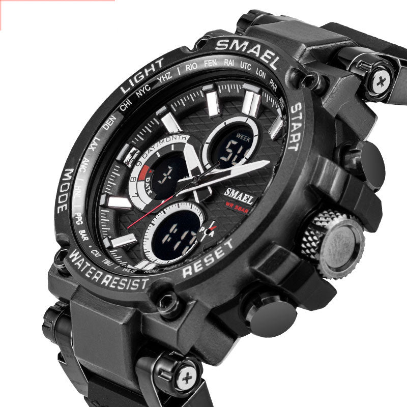 SMAEL 1803 Metal Case Luminous Needle 5ATM Waterproof Sport Dual Display Digital Watch