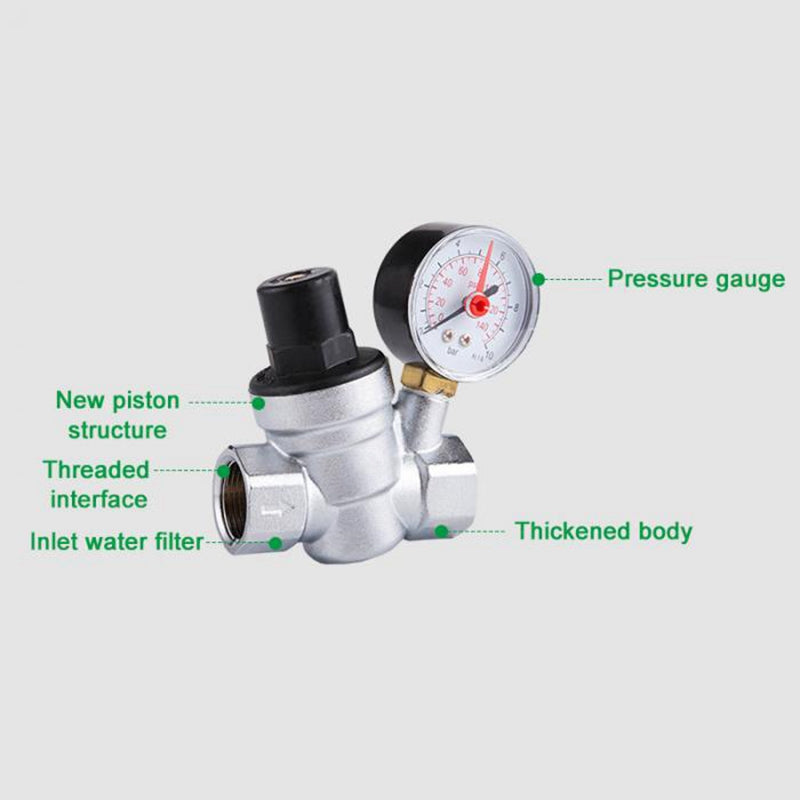 1/2 Inch Water Pressure Regulator with Gauge Pressure Maintaining Valve Tap