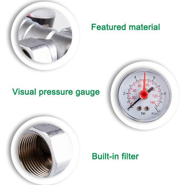 1/2 Inch Water Pressure Regulator with Gauge Pressure Maintaining Valve Tap