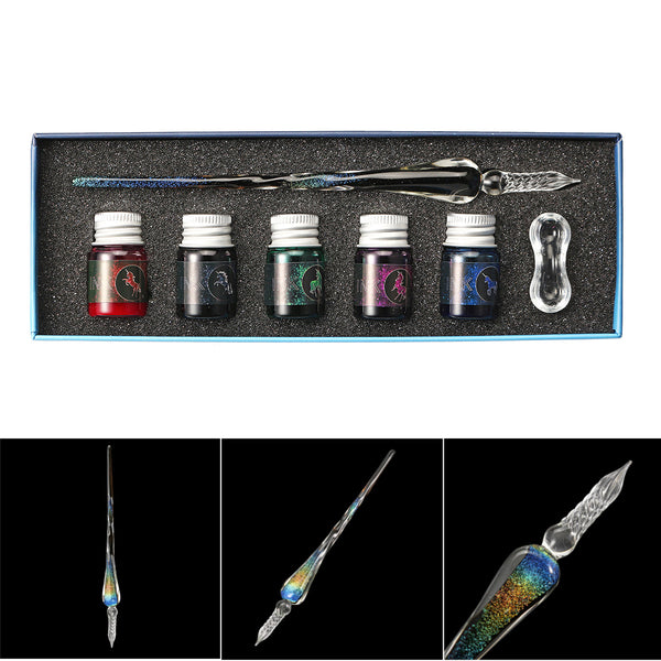 Crystal Glass Dip Pen Ink Set Signature Pen Vintage Handmade Glass Sign Pen Writing Tools