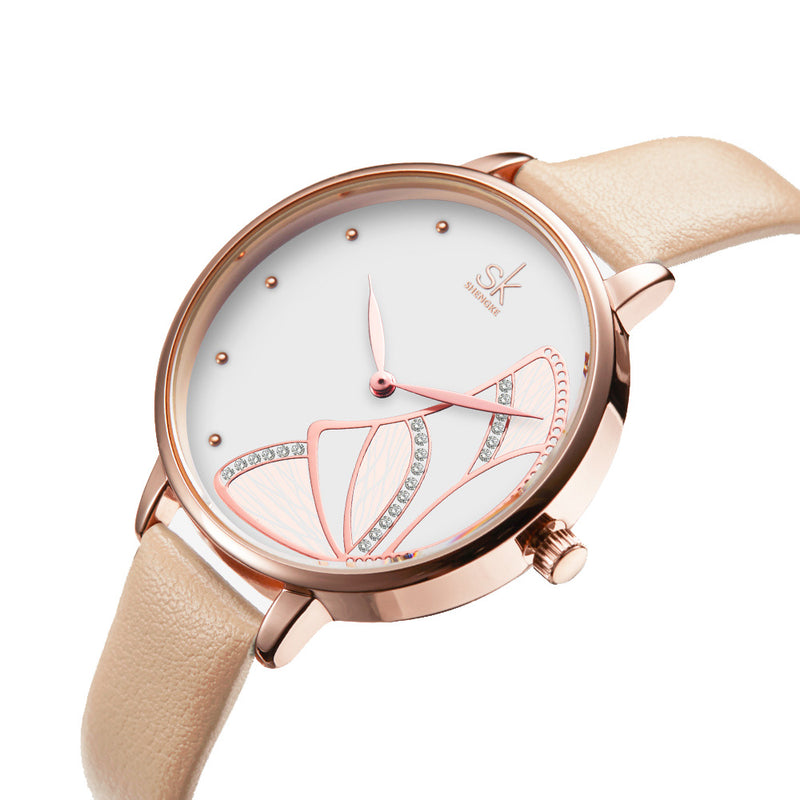 SHENGKE SK K0118 Fashion Butterfly Pattern Casual Ladies Dress Watch Women Quartz Watch