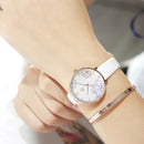 SHENGKE SK K9014 Flowers Pattern Elegant Dial Fashion Women Leather Strap Quartz Watch