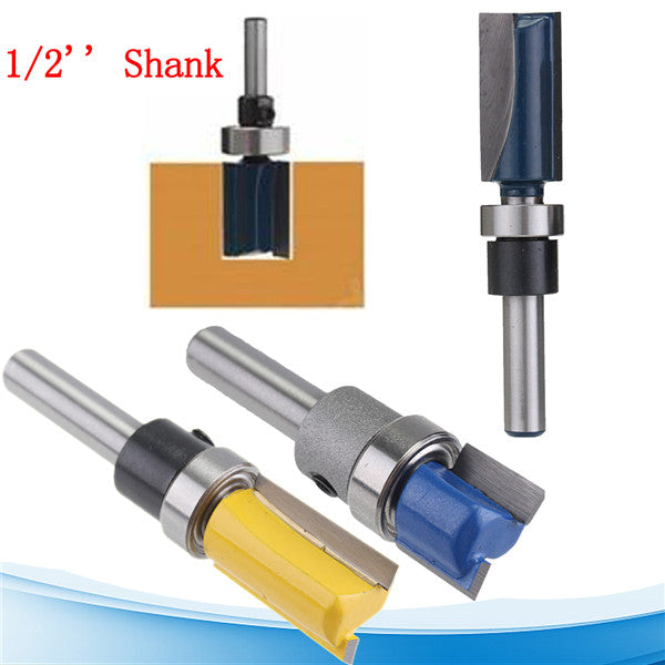 3pcs 1/4 Inch Shank Top Bearing Flush Trim Pattern Router Bit Set 1/2 Inch Milling Cutter