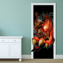 88X200CM PAG Imitative Door 3D Wall Sticker Fiery Dragon Tyrannosaurus Dinosaur Wall Decor Gift