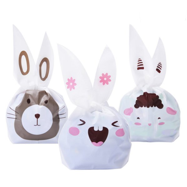 50pcs Cute Easter Bunny Cookies Bag Wedding Decoration Kawaii Rabbit Ear Plastic Candy Bag