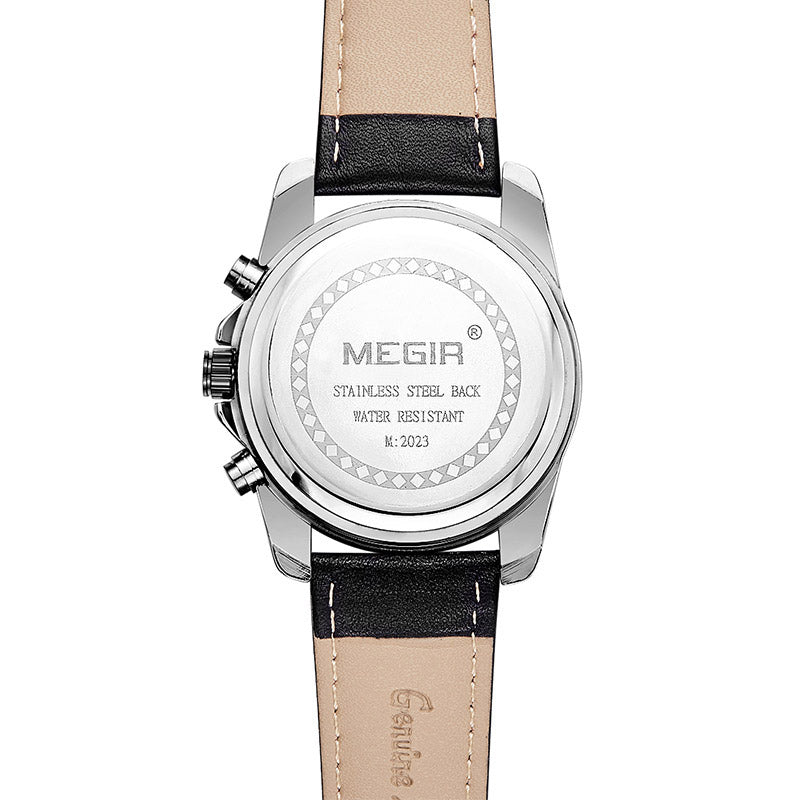 MEGIR 2023 Men Watch Luxury Leather Strap Chronograph Casual Male Quartz Wrist Watch