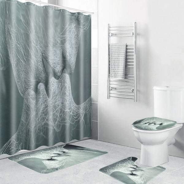 Love Kiss Shower Curtain Waterproof Bathroom Bath Mat Set Rug Toilet Lid Cover Shower Curtain