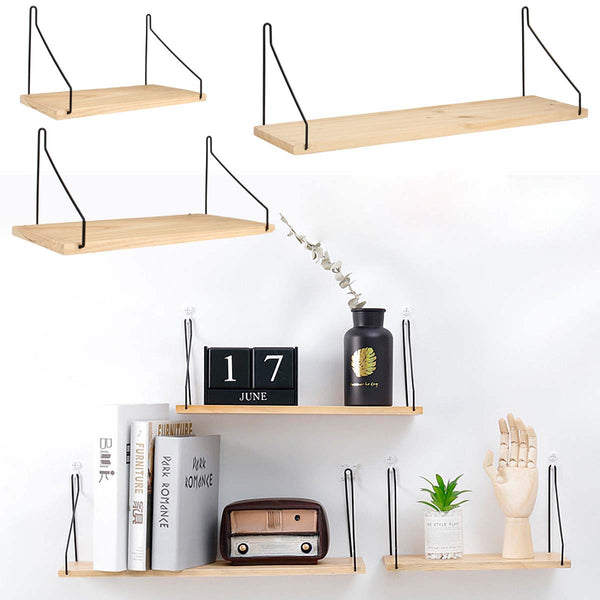 Wall Shelf Wood Iron Hanging Holder Storage Wall Mount Rack Home Display Decorations
