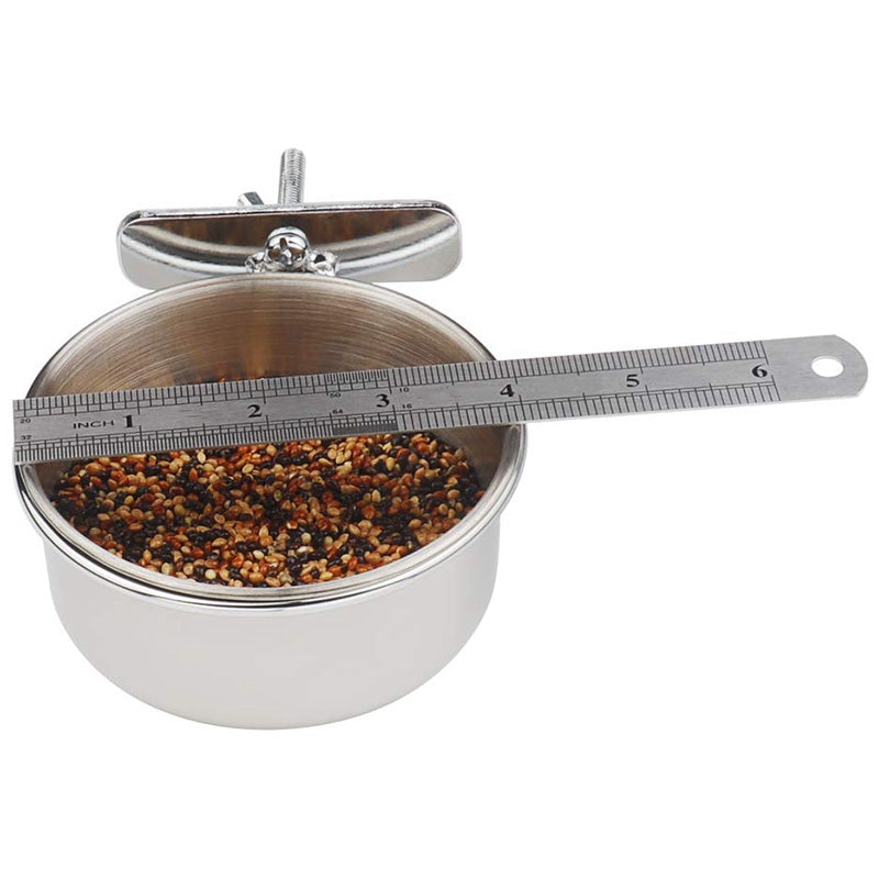 2-Pack Bird Parrot Feeding Cups with Clamp Stainless Steel Food Water Bowls