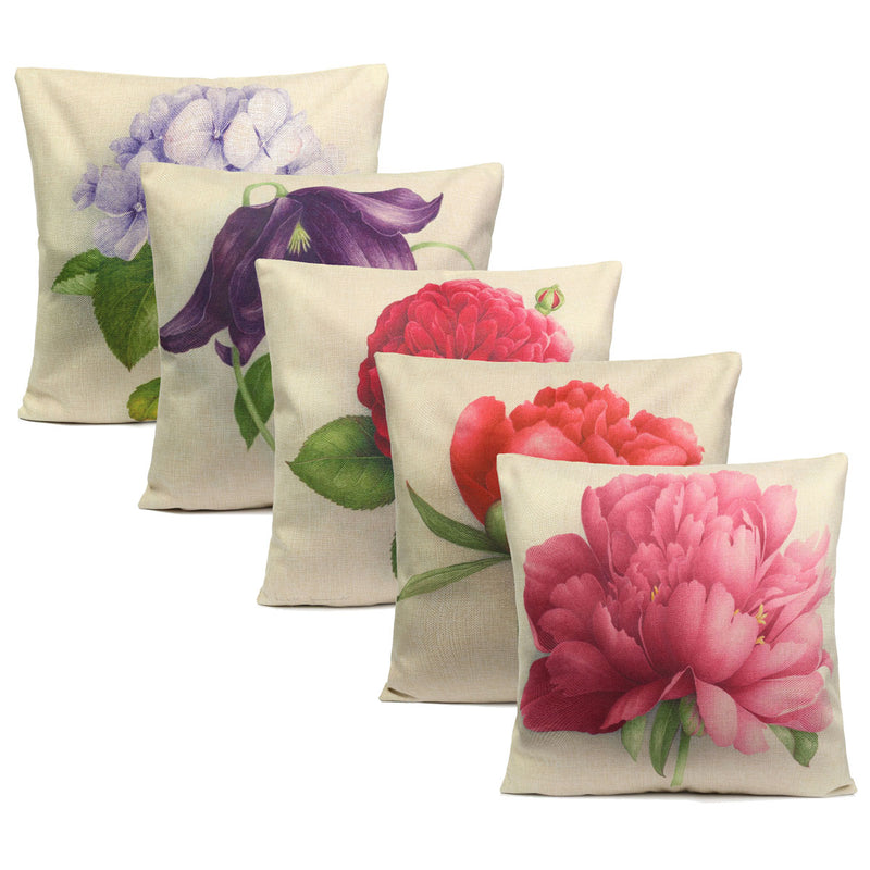 Rose Flowers Cotton Linen Throw Pillow Case Sofa Bed Car Cushion Cover Home Decor