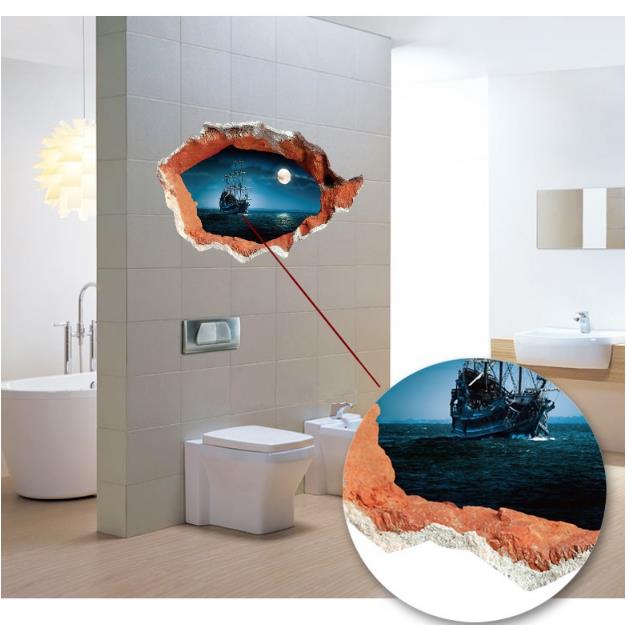 3D Ship Night Living Room Bedroom Animals Floor Home Background Wall Decor Creative Stickers