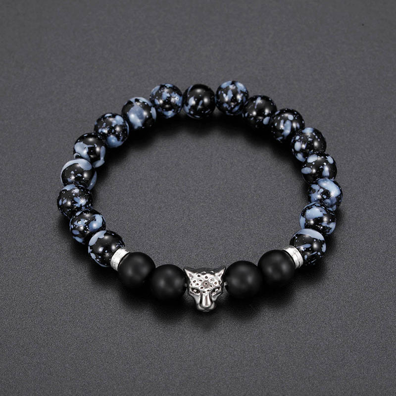 Fashion Men's Beads Bracelet Leopard Charm Natural Stone Adjustable Bracelets