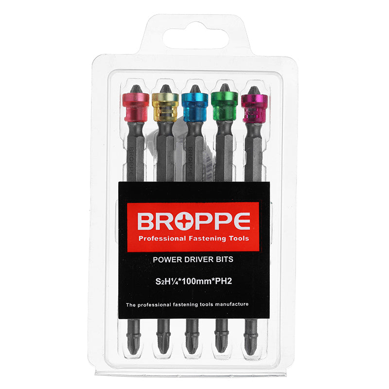 Broppe 10pcs 100mm Magnetic PH2 Screwdriver Bit ABS Ring 1/4 Inch Hex Shank Drywall Screwdriver