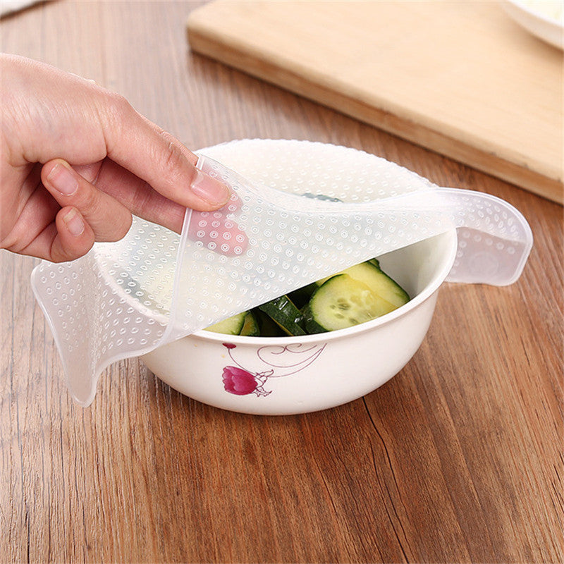 4Pcs/pack Transparent Silicone Cling Seal Film Multifunctional Food Fresh Keeping Saran Wrap