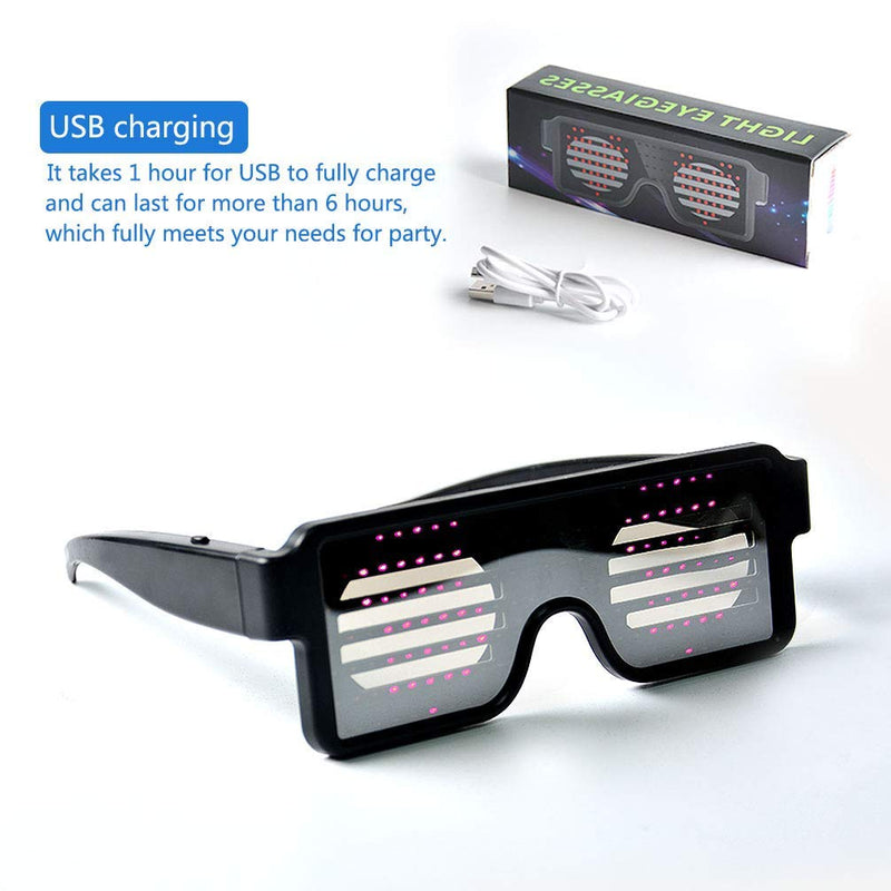 LUSTREON USB Chargeable LED Party Light Up Glasses with 8 Patterns for Nightclub Christmas Wearing