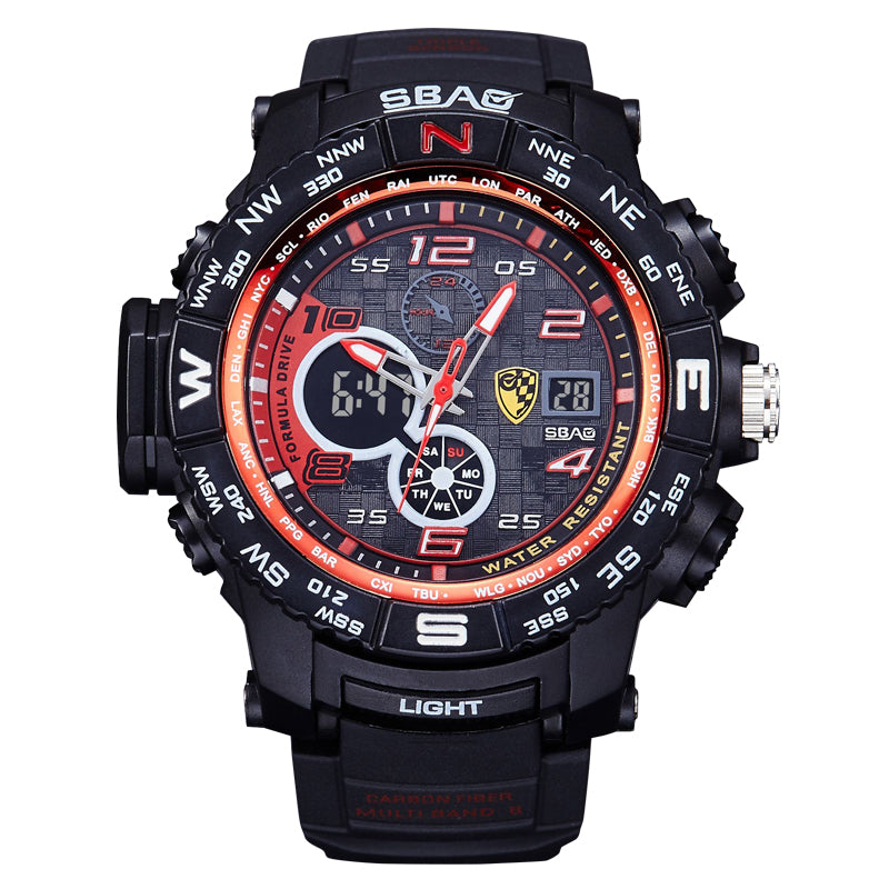 SBAO S8006-2 Dual Display Digital Watch Multifunction Men Fashion Back Light Alarm Sport Watch