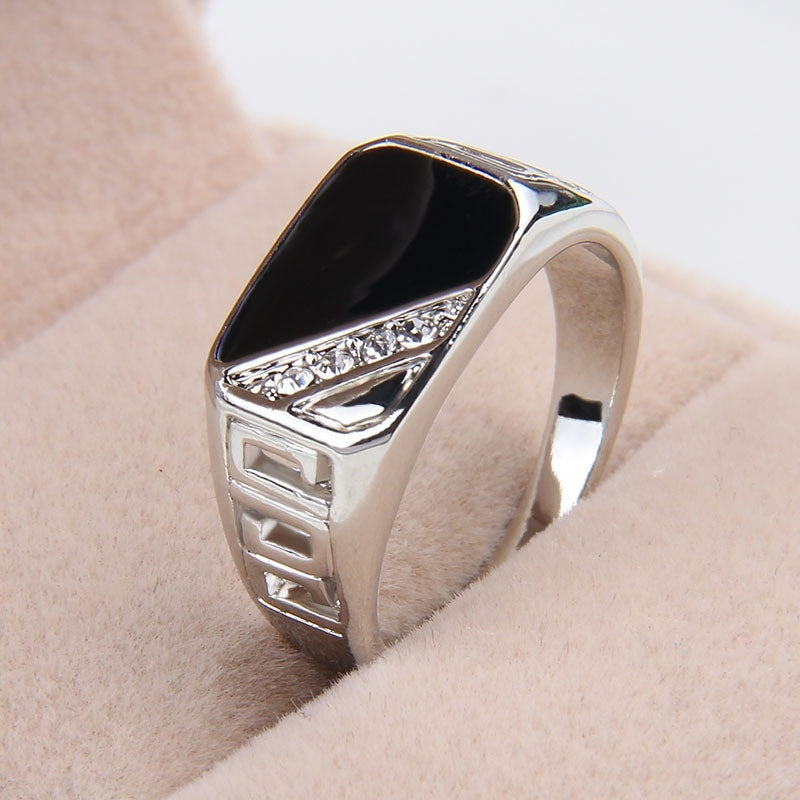 Trendy Alloy Ring Crystal Ring Rhinestone Rectangle Finger Ring for Men