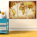 Miico Hand Painted Three Combination Decorative Paintings World Map Wall Art For Home Decoration