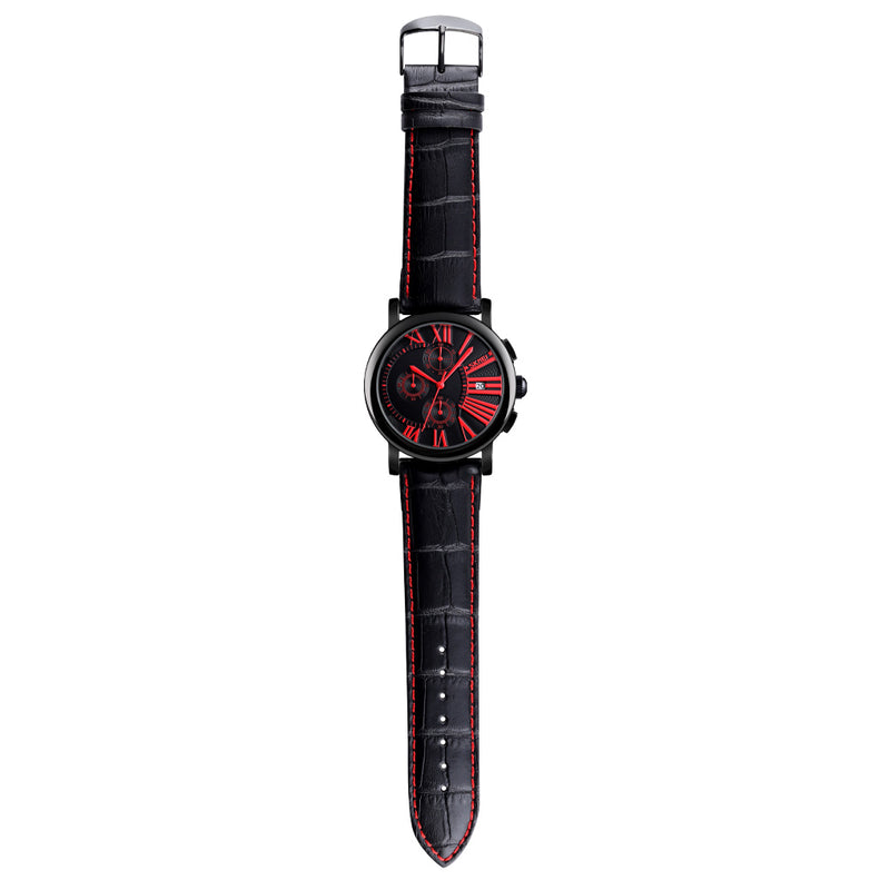 SKMEI 9196 Men Fashion Leather Strap Stopwatch Date Display Roman Numerals Sport Quartz Watch