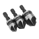 Drillpro 3pcs/Set 5 Flutes 90 Dgree Chamfer Cutter 1/4" Shank 12/16/19mm Countersink Drill Bit Kit