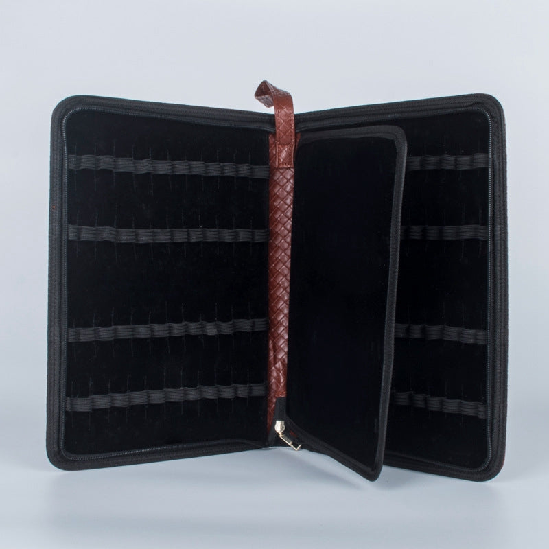 48 Roller Ball Pen Fountain Pen Ballpoint Pen Bag Brown Leather Pencil Case J4B4