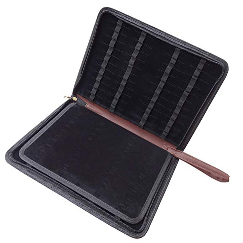 48 Roller Ball Pen Fountain Pen Ballpoint Pen Bag Brown Leather Pencil Case J4B4