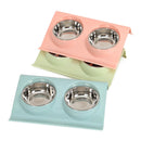 Oblique Design Anti-splash Stainless Steel Pet Cat Dog Double Feeding Bowl