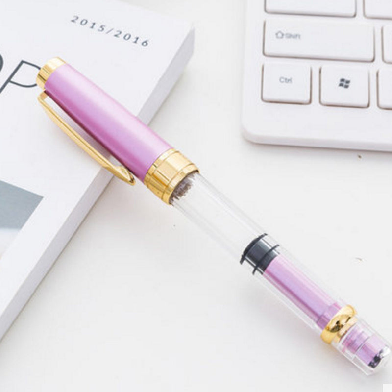 Wing Sung 3008 Piston Transparent Fountain Pen Wingsung Silver EF Nib & Trim Ink Pen Office School Gift